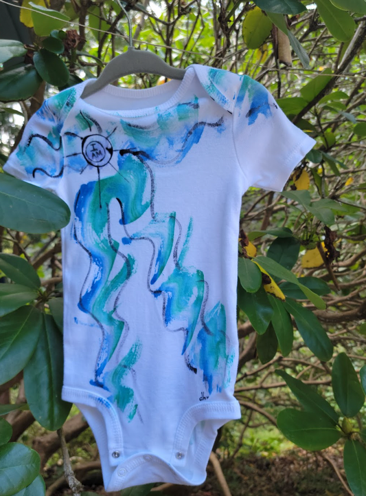 "Wisps of Blue" Hand Painted Onesie
