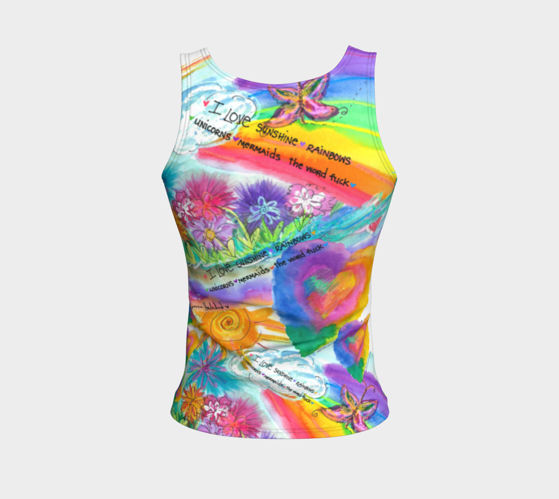 Sunshine, Rainbows, F-Word Fitted Tank Top